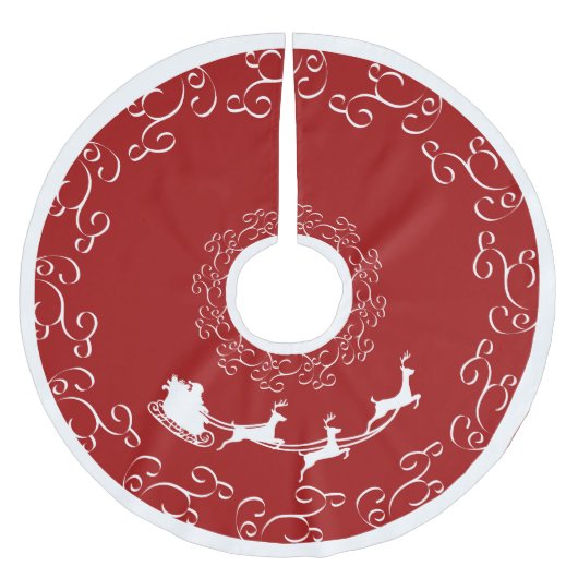 Weihnachtslieder & Rentiere in Rot und Weiß Polyester Weihnachtsbaumdecke (Vorderseite)