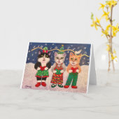 Weihnachtslieder singende Katzen Karte (Gelbe Blume)