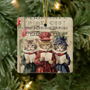 Weihnachtslieder singende Katzen Keramikornament