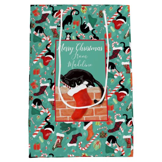 Weihnachtslieder und Strumpf Personalisiert Mittlere Geschenktüte (Rückseite)