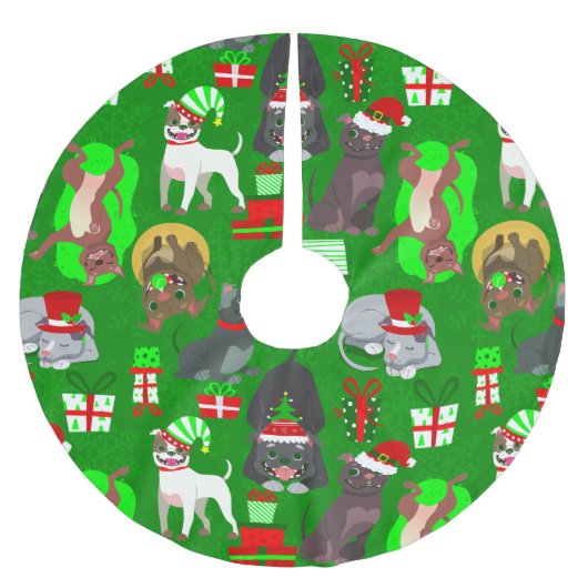 Weihnachtslieder Welpenhund Polyester Weihnachtsbaumdecke (Vorderseite)