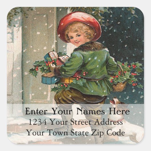 Weihnachtslieferung Vintages Adressetikett Quadratischer Aufkleber (Vorderseite)
