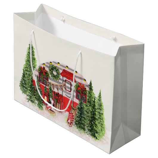 Weihnachtsliegeplatz Rustikale Szene Große Geschenktüte (Vorderseite Schrägansicht)