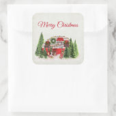 Weihnachtsliegeplatz Rustikale Szene Quadratischer Aufkleber (Tasche)