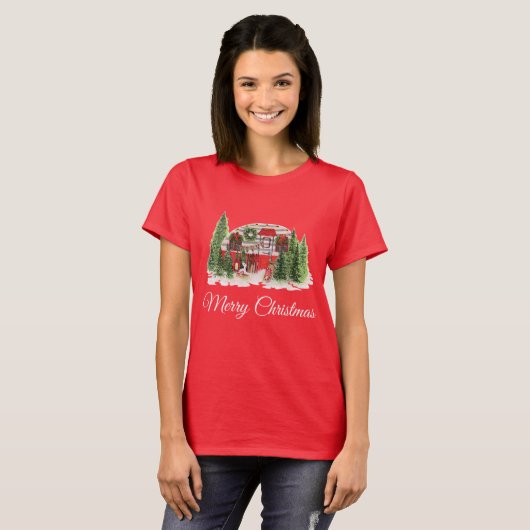 Weihnachtsliegeplatz Rustikale Szene T-Shirt (Vorne ganz)