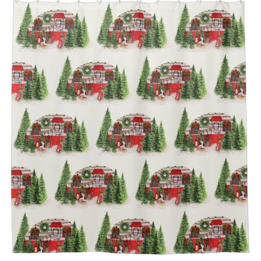 Weihnachtsliegeplatz Rustikales Muster Duschvorhang (Vorderseite)