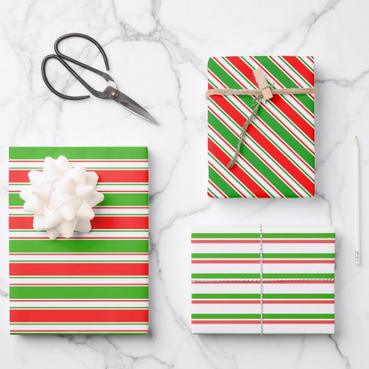Weihnachtslinien grün, weiß, rot farbig geschenkpapier set (Vorderseite)