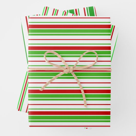 Weihnachtslinien im festlichen Grün, Weiß, Rot Geschenkpapier Set (Beispiel)