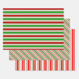 Weihnachtslinien im Grünen, Weiß, Rot und Rot Geschenkpapier Set