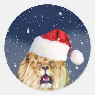 Weihnachtslion in Weihnachtsmannmütze Sticker