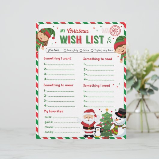 Weihnachtsliste für Kinder (Stehend Vorderseite)