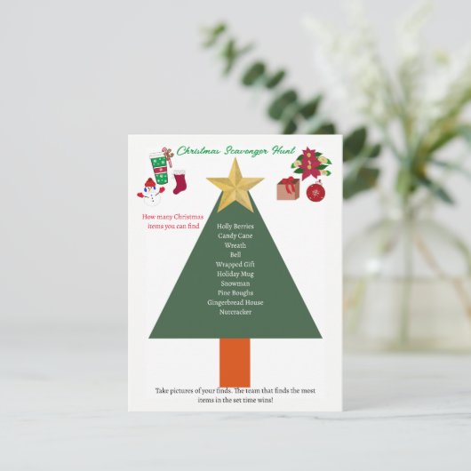 Weihnachtsliste Scavenger Hunt Game Card Einladung (Stehend Vorderseite)