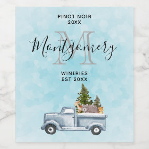 Weihnachtslkw mit Niedlichen Tieren Weinbau Weinetikett