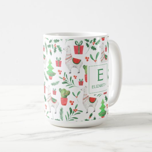 Weihnachtsllamas, Kakteen, Berries, Baummonogramm Kaffeetasse (VorderseiteRechts)