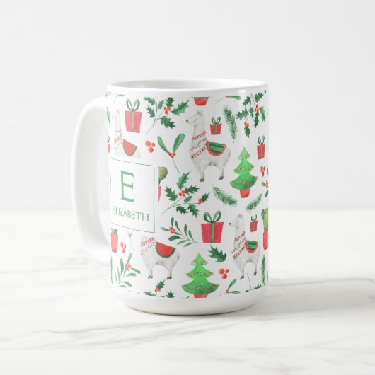 Weihnachtsllamas, Kakteen, Berries, Baummonogramm Kaffeetasse (Vorderseite Links)