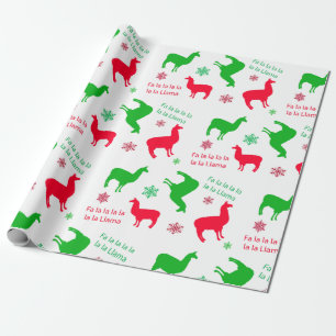Weihnachtsllamas und Schneeflocken Rot und Grün Geschenkpapier