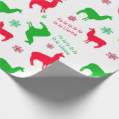Weihnachtsllamas und Schneeflocken Rot und Grün Geschenkpapier (Ecke)