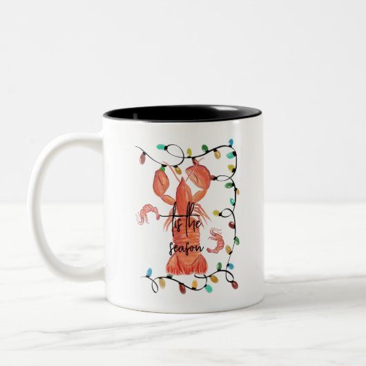 Weihnachtslobster Crawfish Crustacean Wasserfarbe Zweifarbige Tasse (Links)