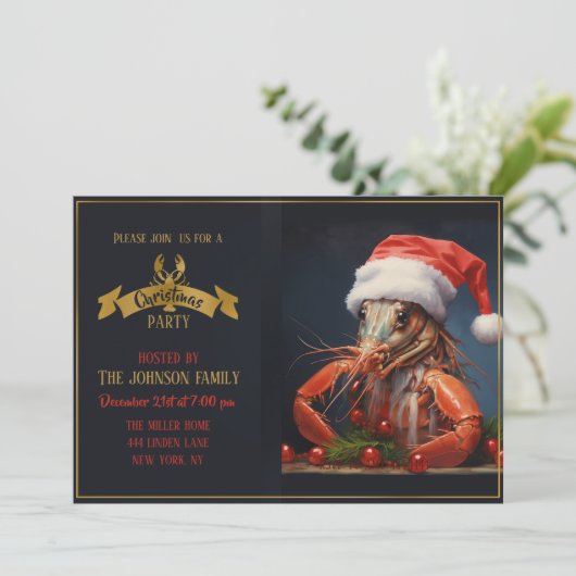 Weihnachtslobster Einladung (Stehend Vorderseite)