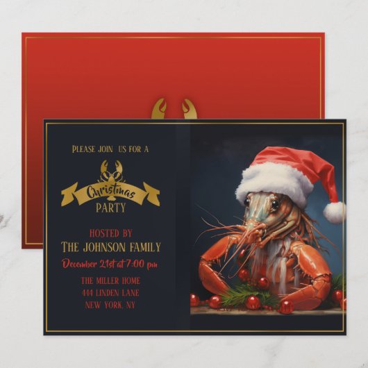 Weihnachtslobster Einladung (Vorne/Hinten)