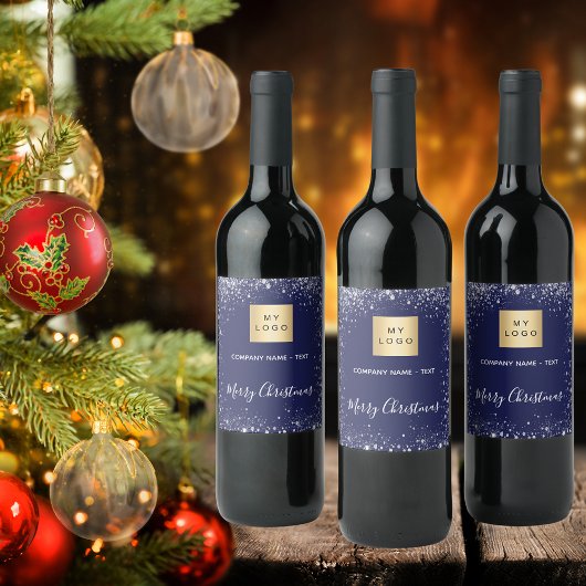 Weihnachtslogo für Silberne Glitzer Weinetikett