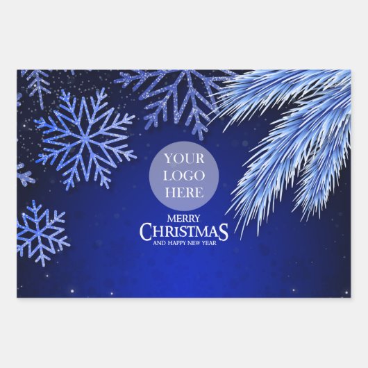 Weihnachtslogo Royal Blue Geschenkpapier Set (Vorderseite)