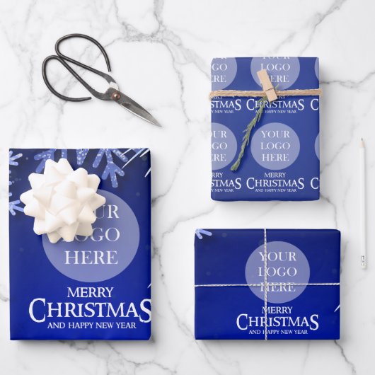 Weihnachtslogo Royal Blue Geschenkpapier Set (Vorderseite)