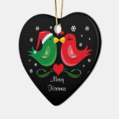 Weihnachtslovebirds-personalisierte Verzierung Keramik Ornament (Links)