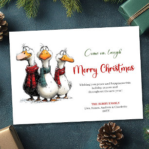 Weihnachtslustige alberne Gänse Whimsy Grußkarte Feiertagskarte