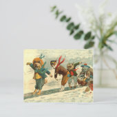 Weihnachtslustige Hunde Hunde Snowballkampf Feiertagspostkarte (Stehend Vorderseite)