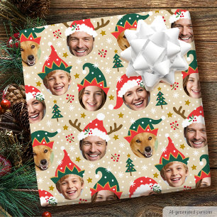Weihnachtslustiges Gesicht Benutzerdefinierte Foto Geschenkpapier