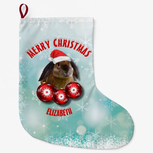 Weihnachtslustiges niedliches Kaninchen-Häschen in Großer Weihnachtsstrumpf (Vorderseite)