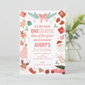 Weihnachtsmädchen 1. Geburtstag Einladung (Stehend Vorderseite)