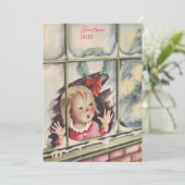 Weihnachtsmädchen Ausblick Außenfenster Feiertagskarte (Stehend Vorderseite)