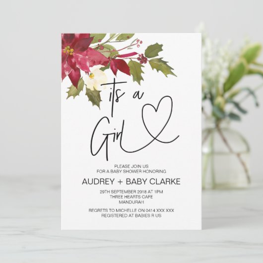 Weihnachtsmädchen Babydusche Party Winter Einladung (Stehend Vorderseite)