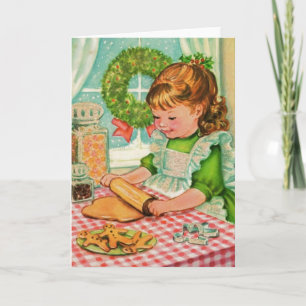 Weihnachtsmädchen backt Kekse, Retro Weihnachten 1