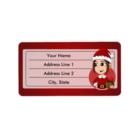 Weihnachtsmädchen-Cartoon Adressaufkleber (Vorne)