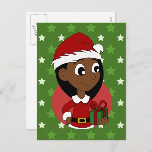 Weihnachtsmädchen-Cartoon Feiertagspostkarte (Vorne/Hinten)