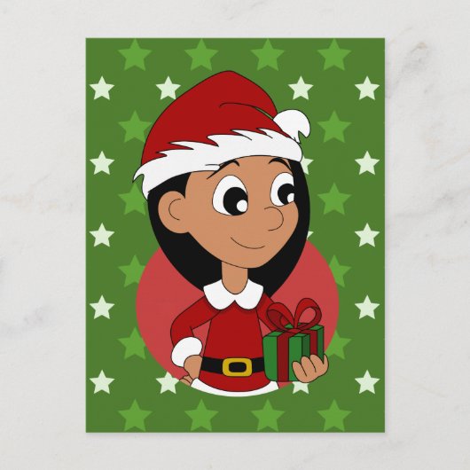 Weihnachtsmädchen-Cartoon Feiertagspostkarte (Vorderseite)