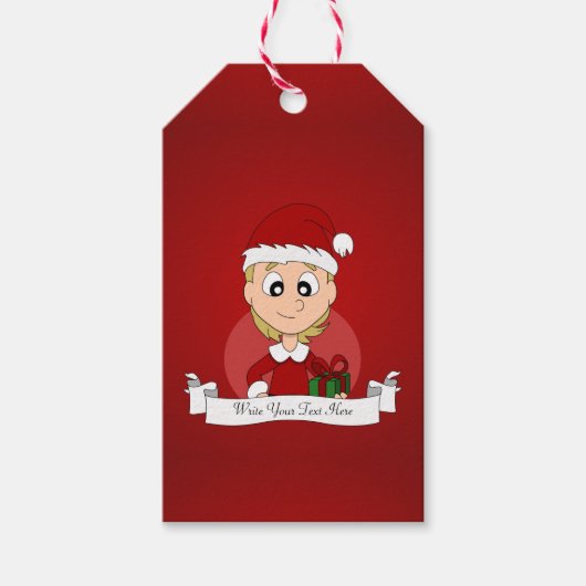 Weihnachtsmädchen-Cartoon Geschenkanhänger (Vorderseite)