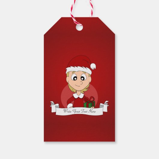 Weihnachtsmädchen-Cartoon Geschenkanhänger (Rückseite)