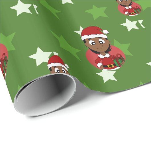 Weihnachtsmädchen-Cartoon Geschenkpapier (Rolleneckpunkt)