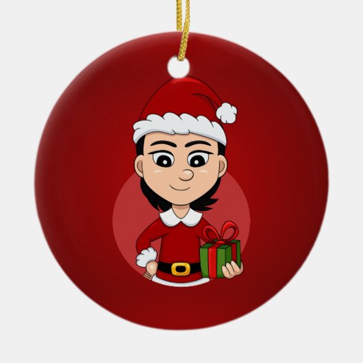 Weihnachtsmädchen Cartoon Keramik Ornament (Vorne)