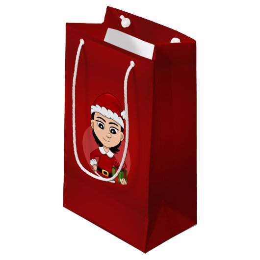 Weihnachtsmädchen Cartoon kleine Geschenktasche Kleine Geschenktüte (Vorderseite Schrägansicht)
