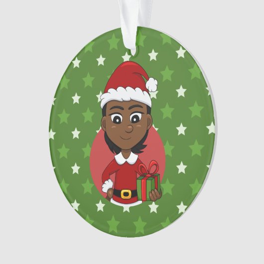 Weihnachtsmädchen-Cartoon Ornament (Vorderseite)