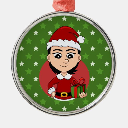 Weihnachtsmädchen Cartoon Ornament Aus Metall (Vorne)