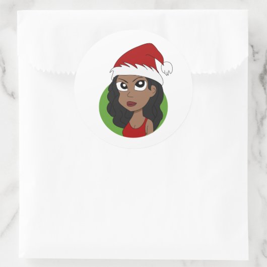 Weihnachtsmädchen-Cartoon Runder Aufkleber (Tasche)