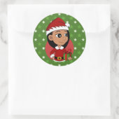 Weihnachtsmädchen-Cartoon Runder Aufkleber (Tasche)
