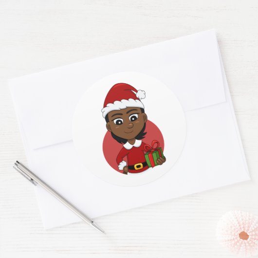 Weihnachtsmädchen-Cartoon Runder Aufkleber (Umschlag)