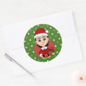 Weihnachtsmädchen-Cartoon Runder Aufkleber (Umschlag)
